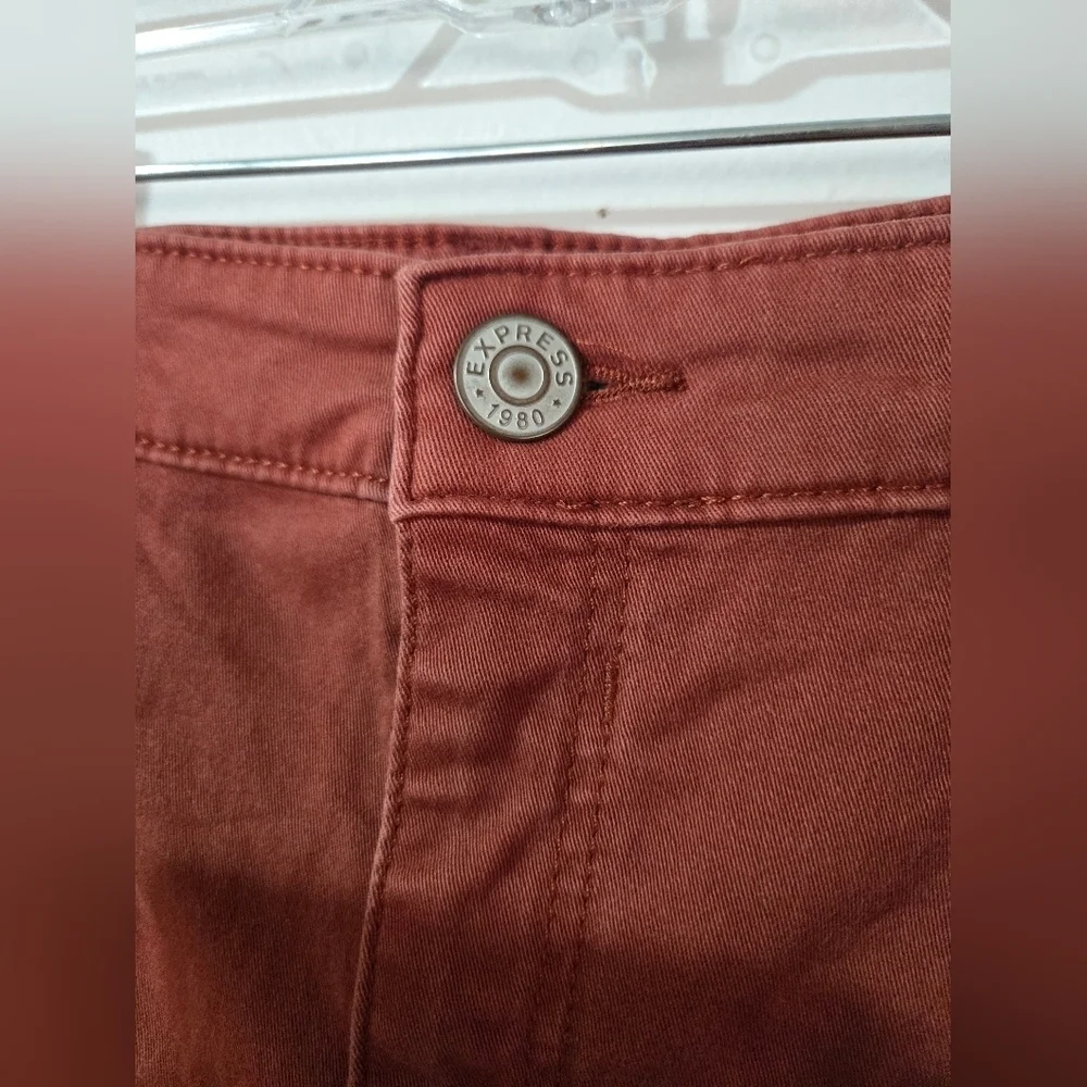 Express Orange Pleated Mom Short High-Rise Cuffed Chino Shorts Women's Size 14 - Picture 3 of 5